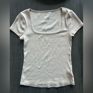 Old Navy Cream/Bone Square Neck Ribbed Tee